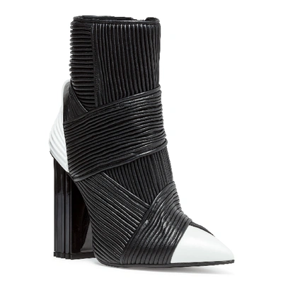 Balmain Irina Black Leather Boots In Black/white