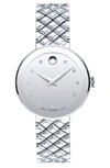 Movado Sapphire Diamond Silver-tone Watch, 30mm In Silver/ Gold Mirror/ Silver