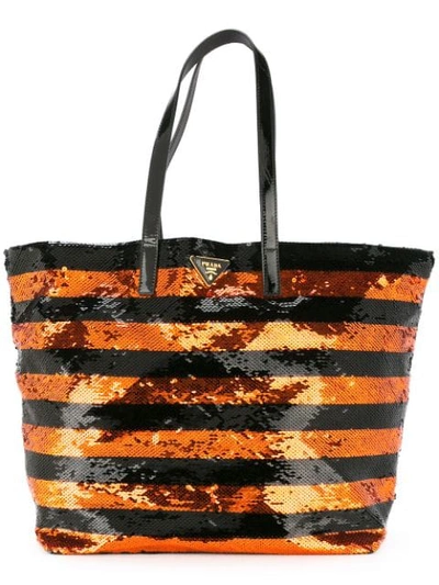 Prada Vintage Striped Tote - Black