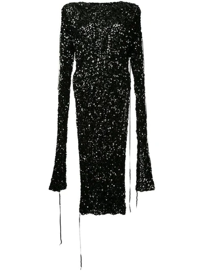 Ports 1961 Sequinned Slit Sleeve Dress In Black