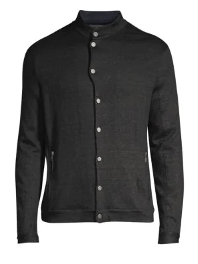 John Varvatos Linen-blend Snap Front Jacket In Black