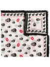Alexander Mcqueen Skull And Lips Scarf In White