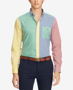 color block button down shirt