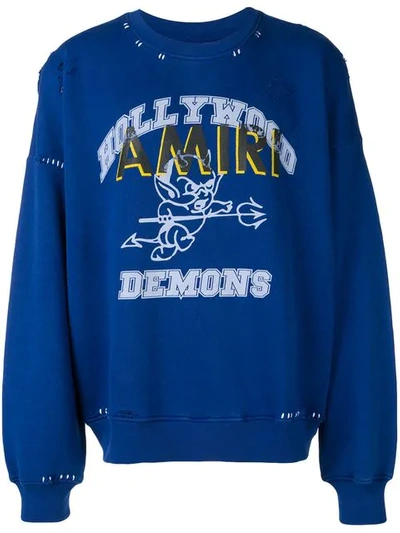 【AMIRI】 *HOLLYWOOD DEMONS* Amiri Black Cotton Jersey Hollywood Demons Print Distressed