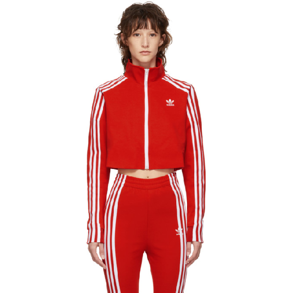 red cropped adidas jacket