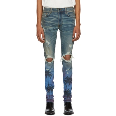 Amiri Thrasher Palm Tree-print Slim-fit Skinny Jeans In Inc Indigo