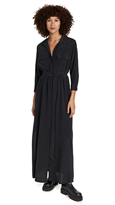 L Agence Cameron Long-sleeve Belted Silk Shirtdress In Black