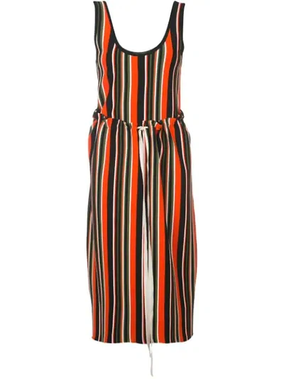 Proenza Schouler Stripe Tie-waist Knit Midi Tank Dress In Tangerine