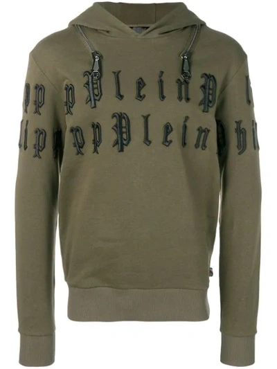 Philipp Plein Embroidered Pullover Hoodie In Green