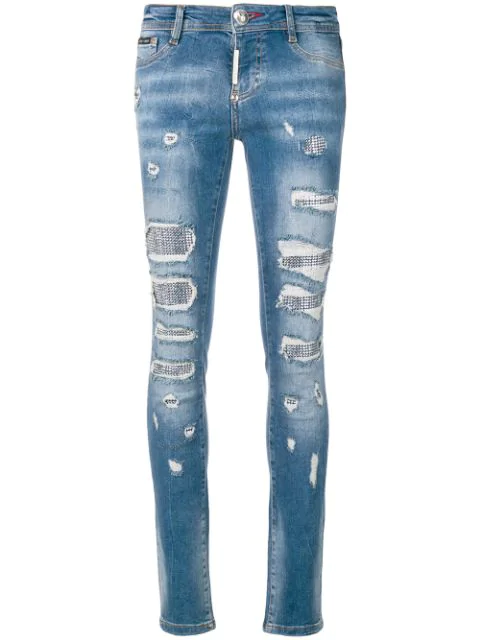 Philipp Plein Embellished Skinny Jeans In Blue | ModeSens