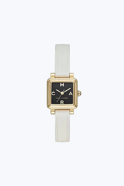 Marc Jacobs Vic Leather Strap Watch, 20mm In White/ Black/ Gold