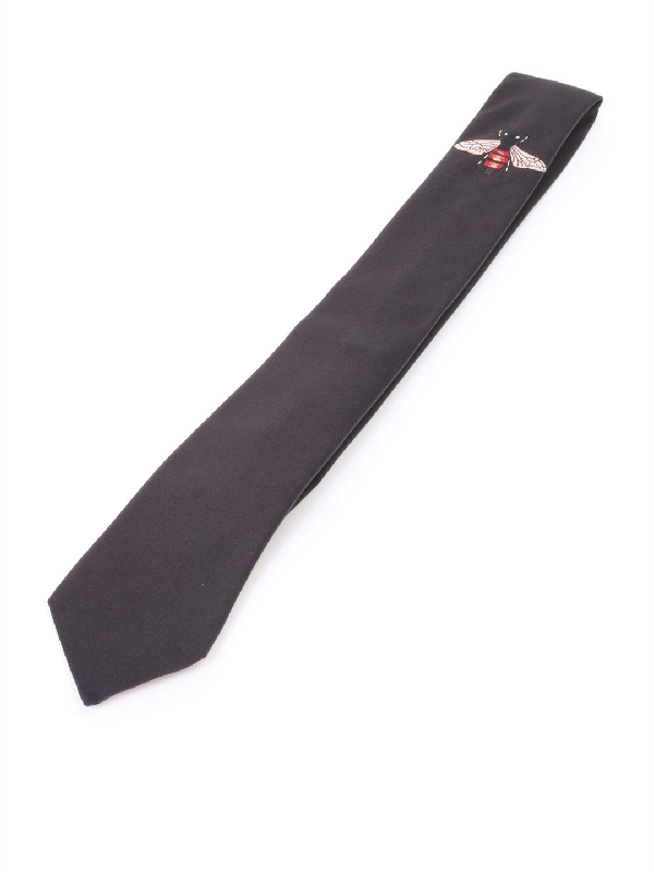 Gucci Embroidered Bee Silk Tie In Black | ModeSens