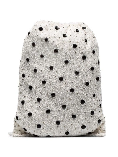 Ganni White Wintour Sequin Embellished Polka-dot Drawstring Bag