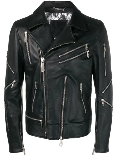 Philipp Plein Zipped Biker Jacket In Black