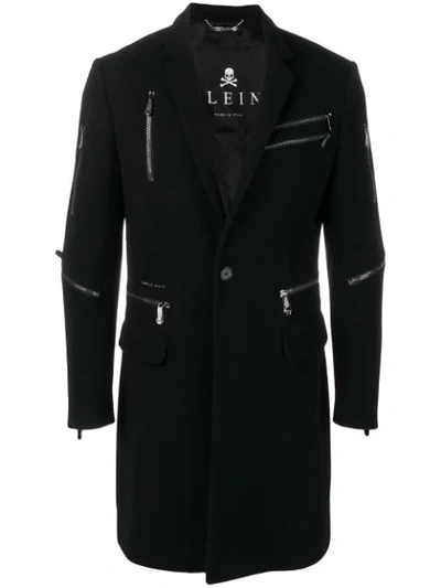 Philipp Plein Single-breasted Zip Coat In Black