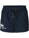 Dolce & Gabbana Logo Print Swim Shorts In Blue