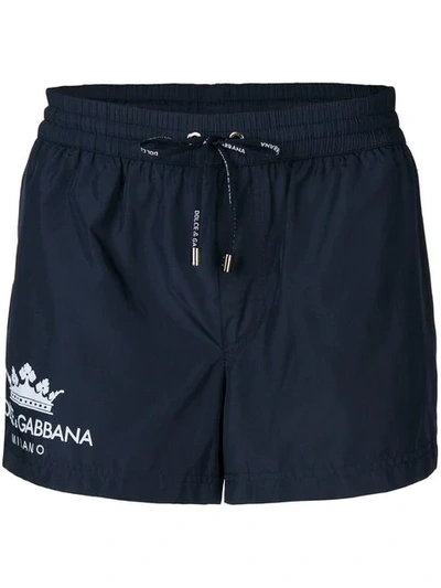 Dolce & Gabbana Logo Print Swim Shorts In Blue