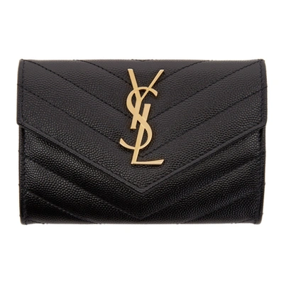 Saint Laurent Small Quilted Leather Flap Wallet, Black
