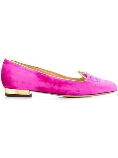 Charlotte Olympia Women's Peaceful Kitty Flats In Bright Pink