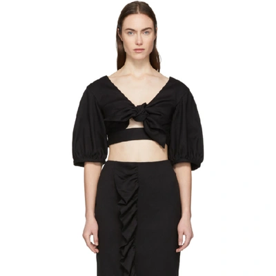 Edit Bow Front Crop Top In Black Crepe