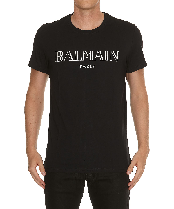 Balmain Logo T-shirt In Black/silver | ModeSens