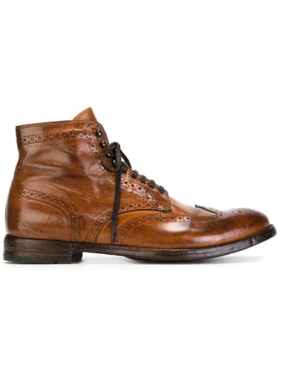Officine Creative Anatomia Burnished-leather Brogue Boots In Brown
