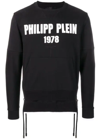 Philipp Plein Zip Detailed Logo Sweatshirt - Black