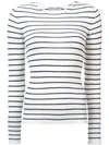 Vince Stripe Ribbed Crew Sweater In White