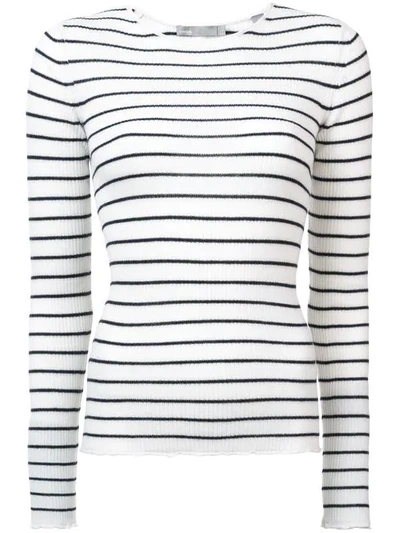 Vince Stripe Ribbed Crew Sweater In White