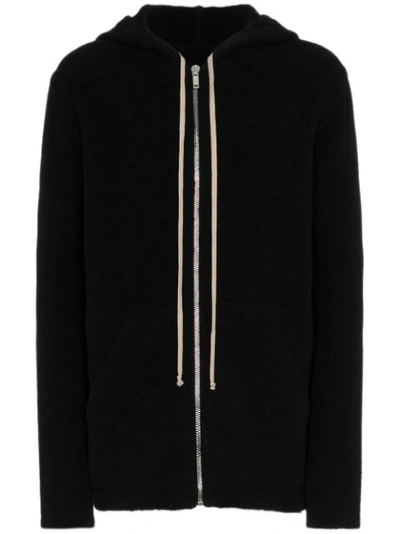 Rick Owens Zip-through Cashmere Hooded Sweatshirt In Black
