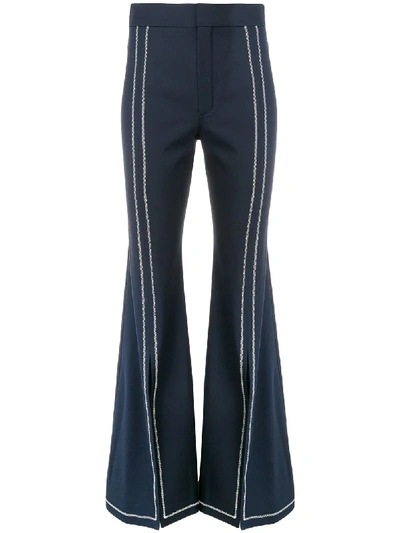 Chloé Stitched Trim Flared Trousers - Blue