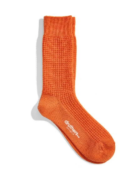 Druthers Waffle Crew Socks In Orange