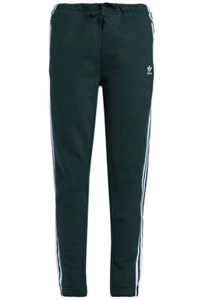 Adidas Originals Woman Striped French Cotton-terry Track Pants Dark Green