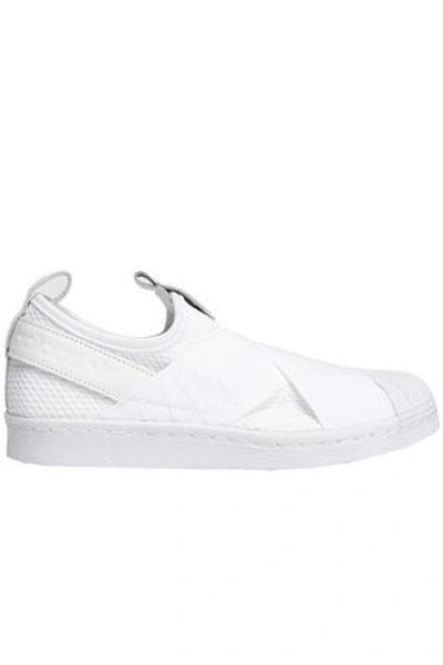 Adidas Originals Woman Leather-trimmed Stretch-knit Slip-on Sneakers Off-white