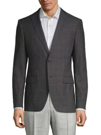 John Varvatos Slim Fit Plaid Cotton Sportcoat In Grey Black