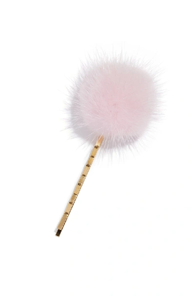 Wild And Woolly Genuine Mink Fur Pom Bobby Pin In Pink
