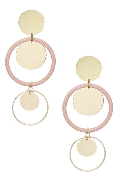 Ettika Circle Geo Drop Earrings In Light Pink/ Gold