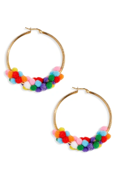 Wild And Woolly Ventura Pom Hoop Earrings In Multi Color