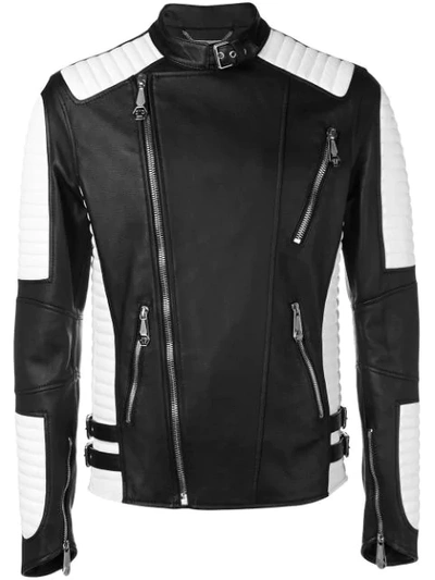 Philipp Plein Bicoloured Biker Jacket In Black