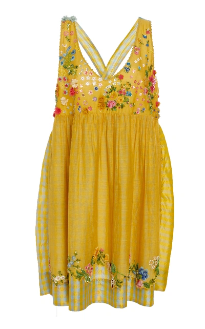 Péro Beaded Cotton Dress In Yellow