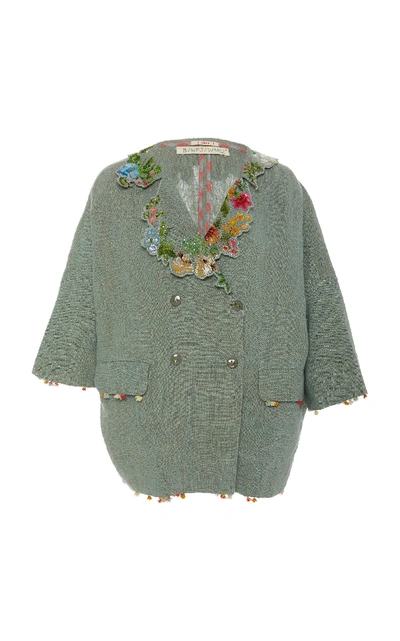 Péro Embroidered Collar Linen Jacket In Blue