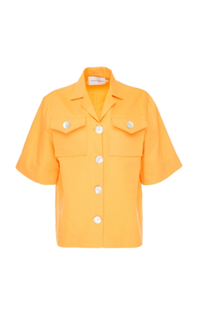 George Keburia Short Sleeve Linen Shirt In Orange