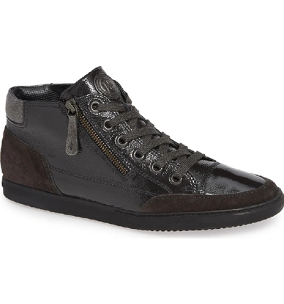 Paul Green Val Mid-top Sneaker In Anthrazite Crinkled Patent