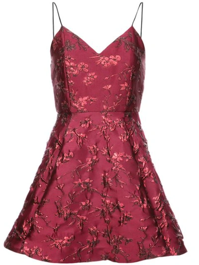 Alice And Olivia Anette Pleated Metallic Jacquard Mini Dress In Bordeaux