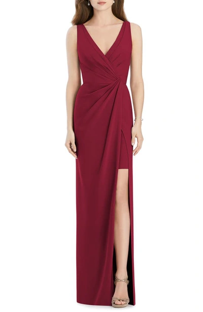 Jenny Packham V-neck Crepe Column Gown In Burgundy