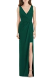 Jenny Packham V-neck Crepe Column Gown In Hunter