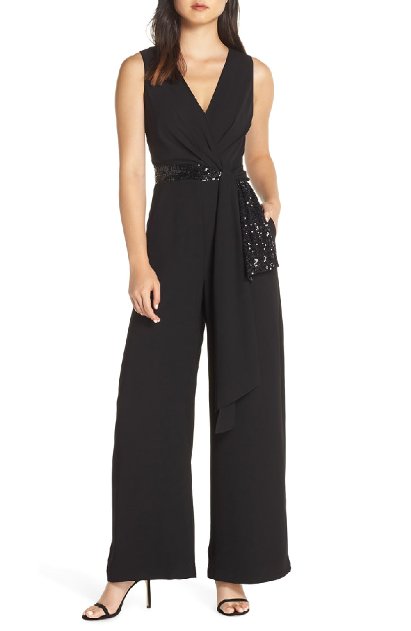 eliza j cascading tie jumpsuit navy