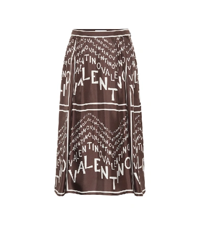 Valentino Printed Silk Midi Skirt In Brown
