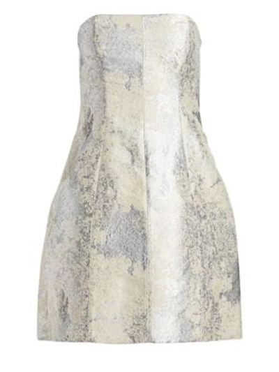 Halston Heritage Strapless Metallic Jacquard Bubble Dress In Cream Silver