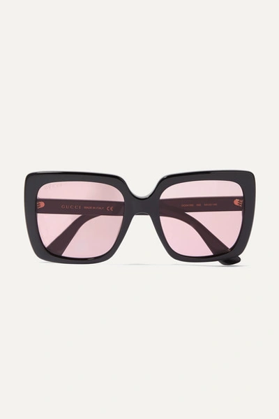 Gucci Oversized Crystal-embellished Square-frame Acetate Sunglasses In Black